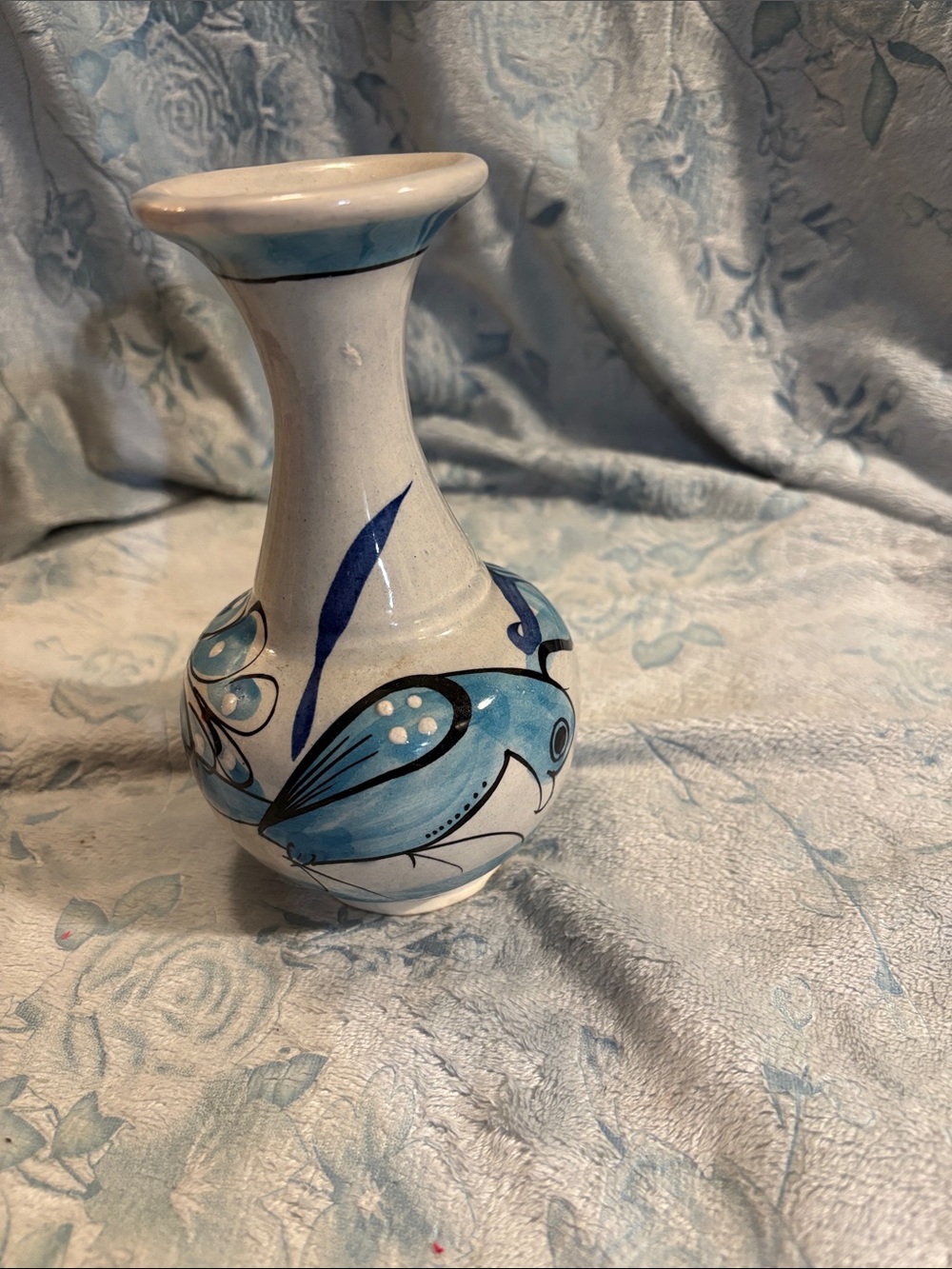 Hand-Painted Blue Bird Ceramic Vase - Unbranded